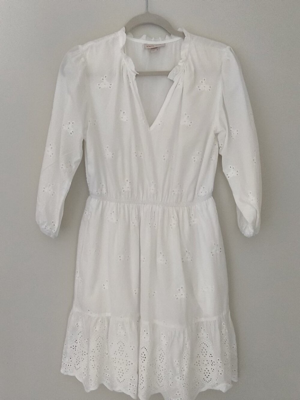 Knox Rose  women's white eyelet embroidered tiered mini dress 100% cotton size S